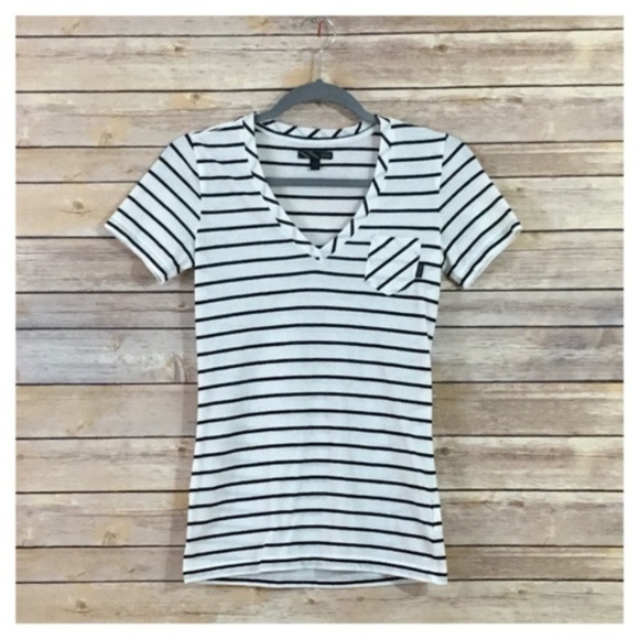 VANS Tops - Vans Striped V-Neck Short Sleeve Tee – White